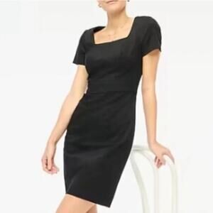 J. Crew Womens Short Sleeve Sheath Dress 12 Black Square Neck Tailored Workwear